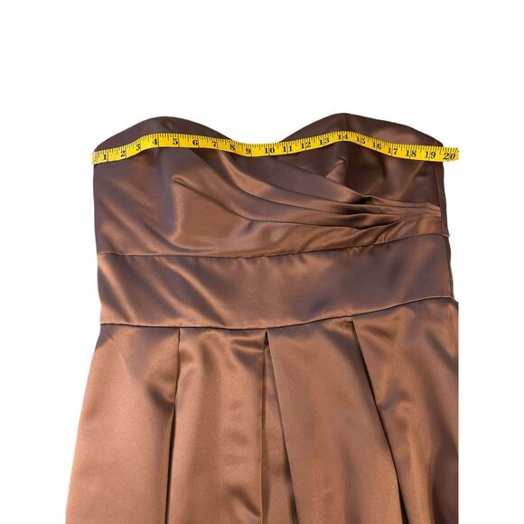 After Six Latte Strapless Satin Tea Length Cocktail Dress - Size 16 - Picture 5 of 13
